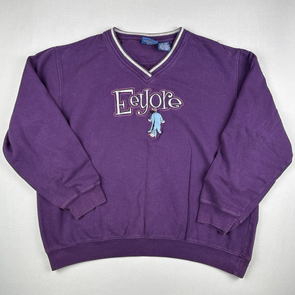 Vintage 90s Disney Eeyore Sweatshirt XL Purple Winnie The Pooh Embroidered